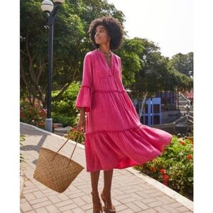 Faherty Dream Cotton Gauze Vida Midi Dress in Granita Pink